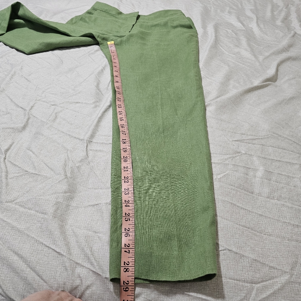 MNG Linen Tailored Pants Flat Front Green Straight Ciggarette Leg Womens Small - Picture 11 of 15